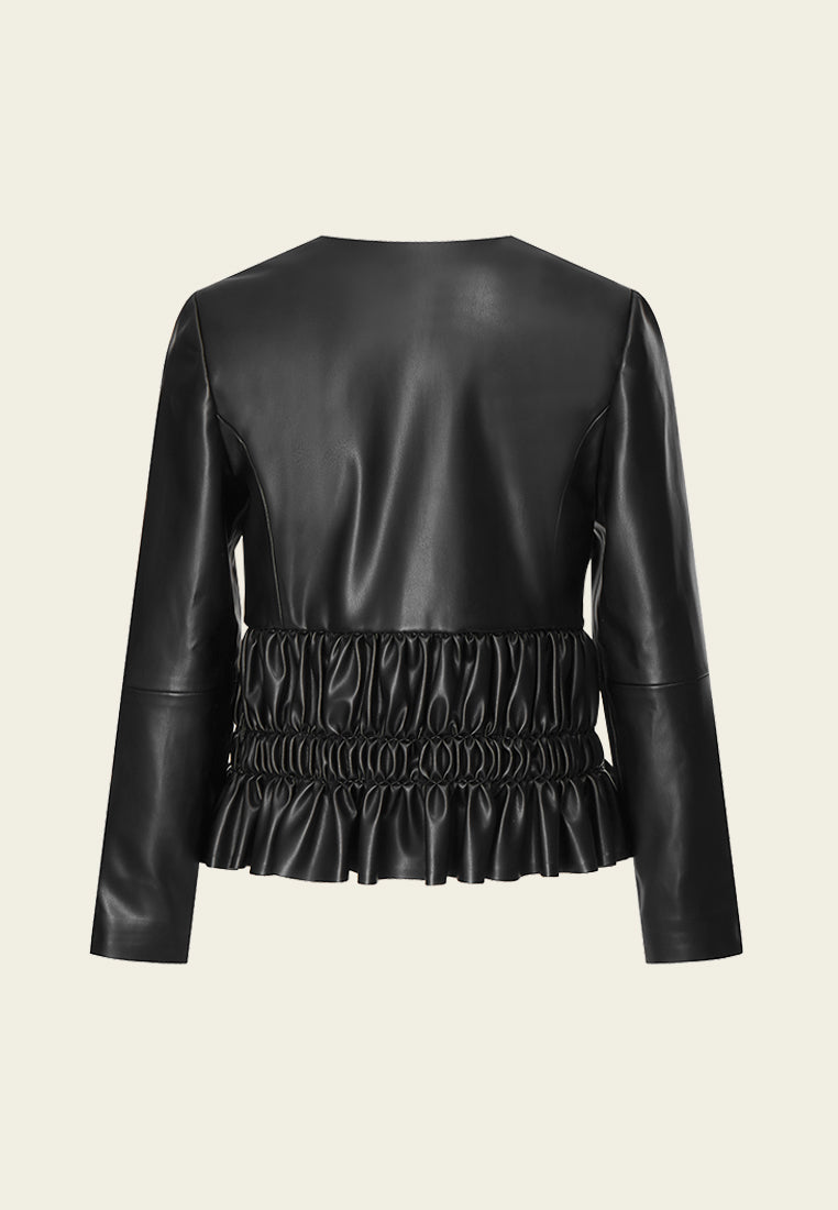 MOISELLE Black Leather Zip-up Jacket