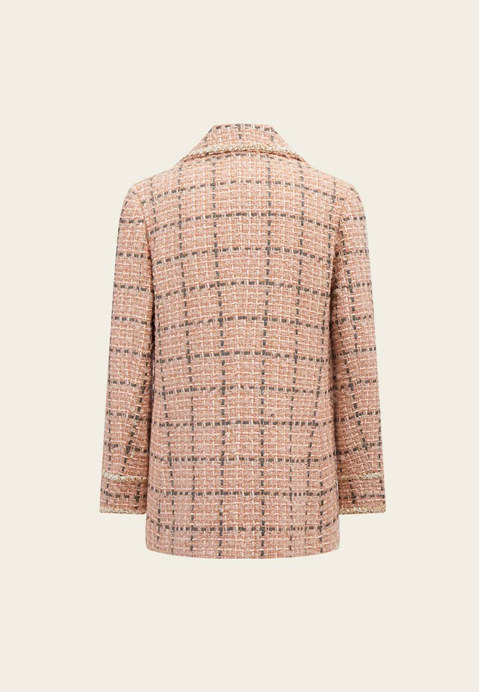 Pink Wool Plaid Tweed Double-Breasted Coat - MOISELLE