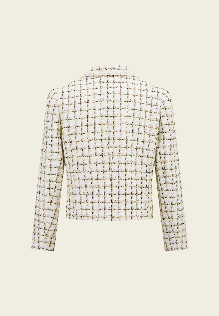 Check White Tweed Cropped Jacket - MOISELLE
