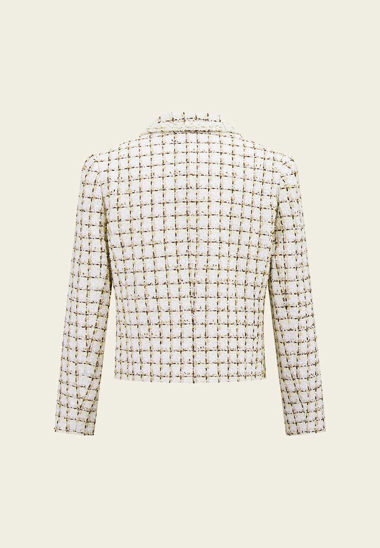 Check White Tweed Cropped Jacket - MOISELLE