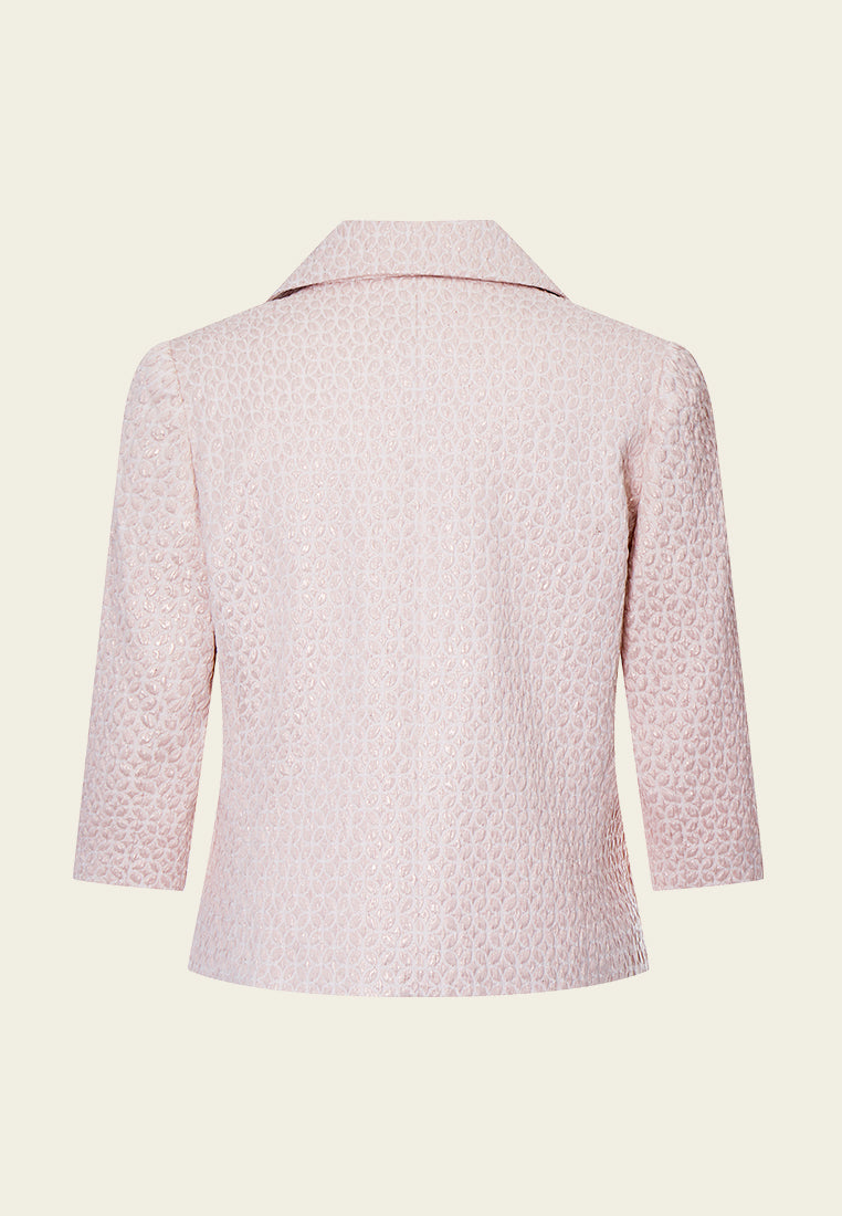 Pink Lapel Jacquard Cropped Jacket - MOISELLE