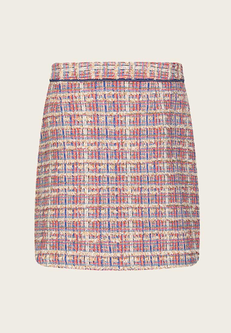 Mix Blue Plaid Tweed Mini Skirt - MOISELLE