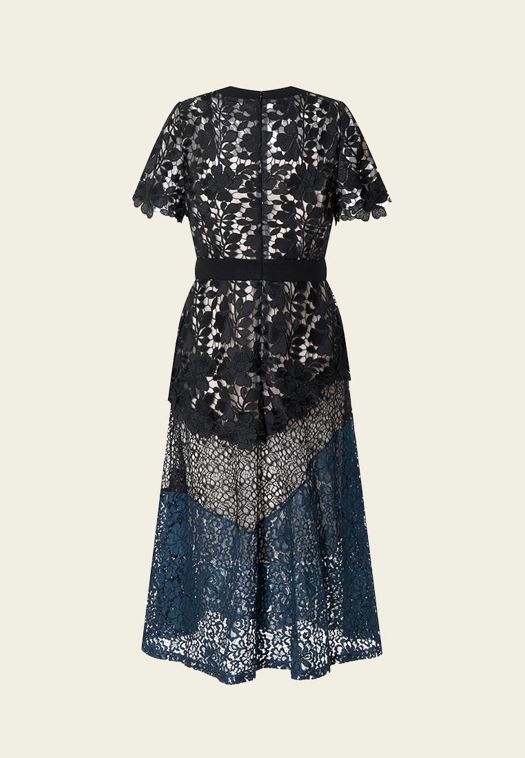 Black Patchwork Lace Cocktail Dress - MOISELLE
