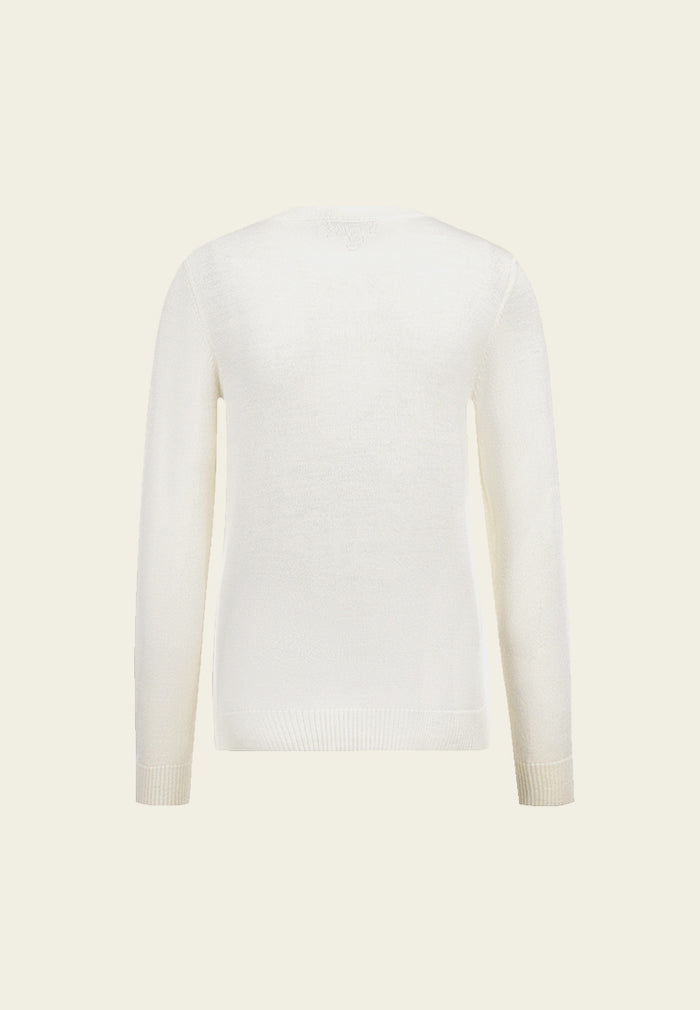 White Wool Embroidered Sweater - MOISELLE