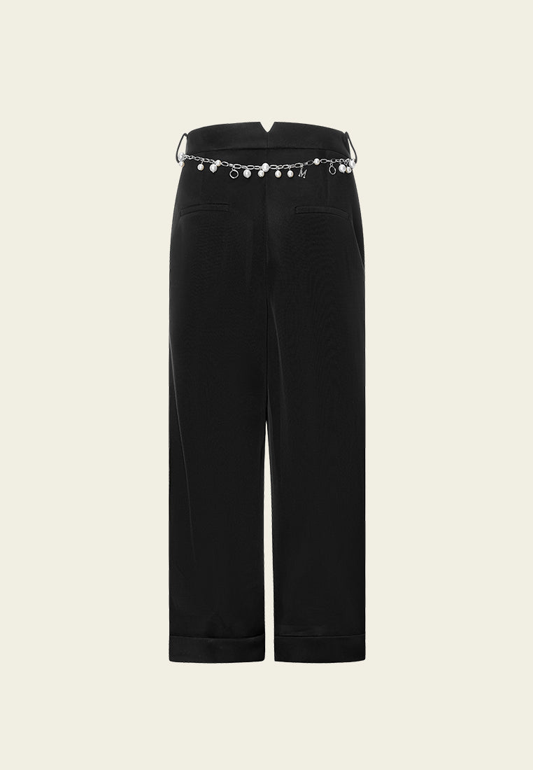 Black Mesh Calf Length Trousers - MOISELLE