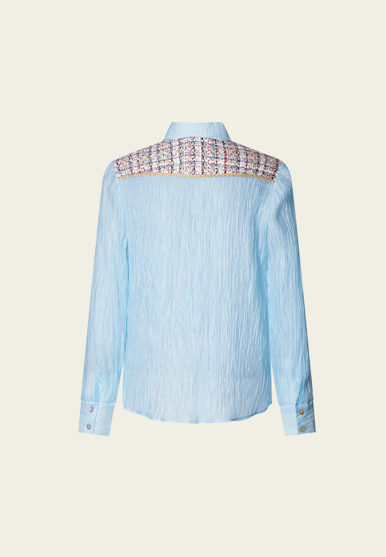 Tweed Detailing Blue Shirt - MOISELLE