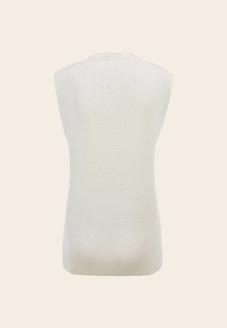 White Sequin Wool Knit Vest - MOISELLE