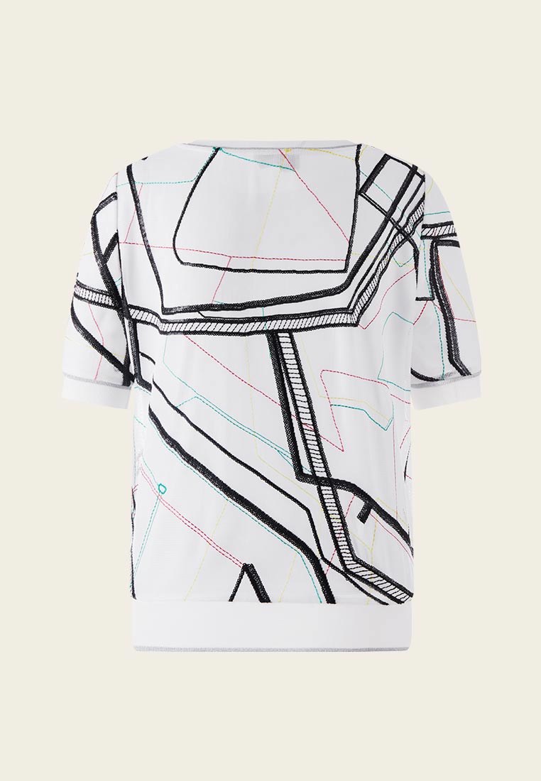 Abstract Line Art White Short Sleeve Shirt - MOISELLE