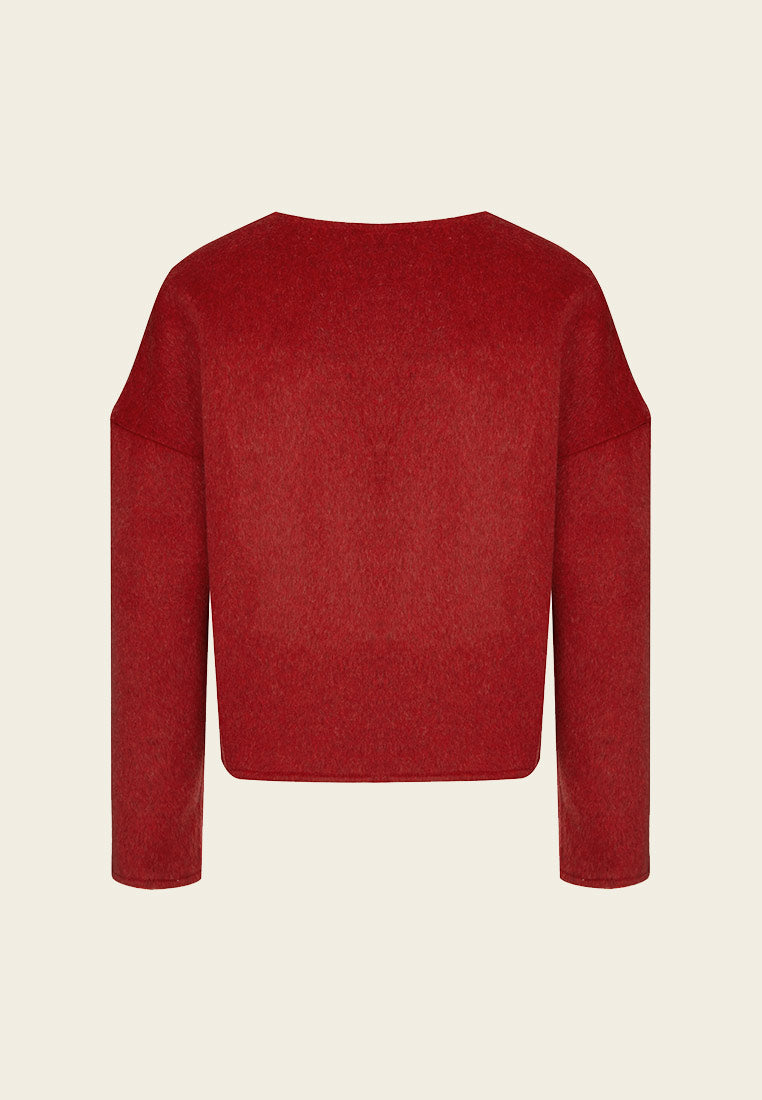 Red Front Slit Wool Jacket - MOISELLE