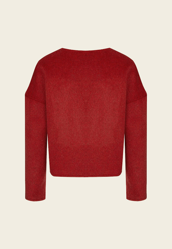 Red Front Slit Wool Jacket - MOISELLE