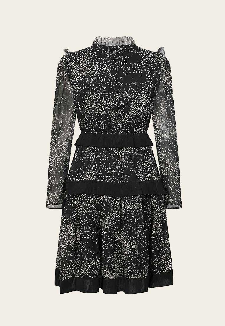 Petal Pattern Black Ruffle Dress - MOISELLE