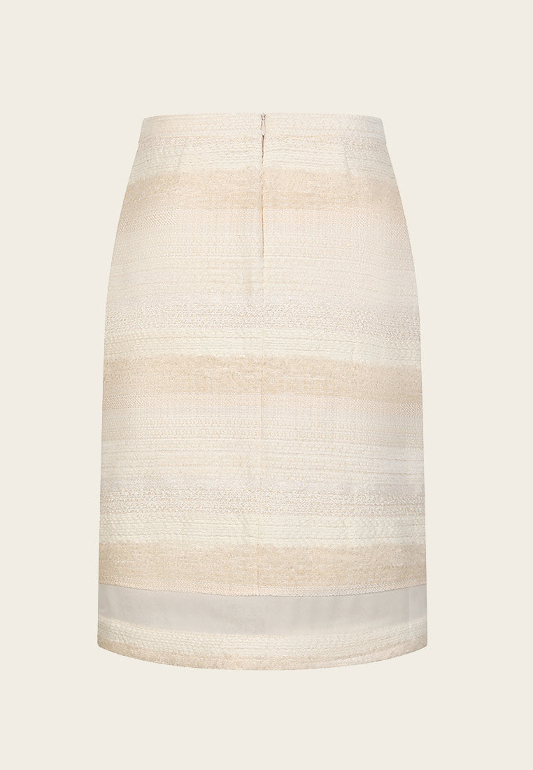 Cream Pink layer Tweed Middle Length Skirt - MOISELLE