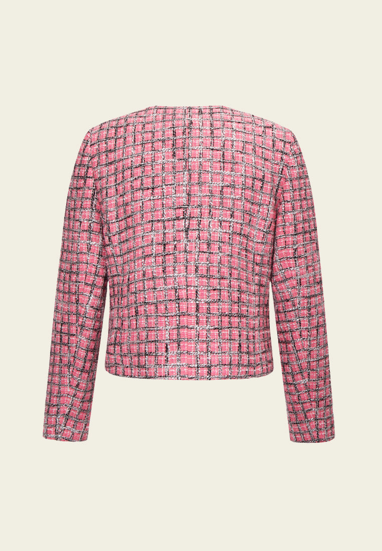 Pink Tweed Long-sleeved Jacket - MOISELLE