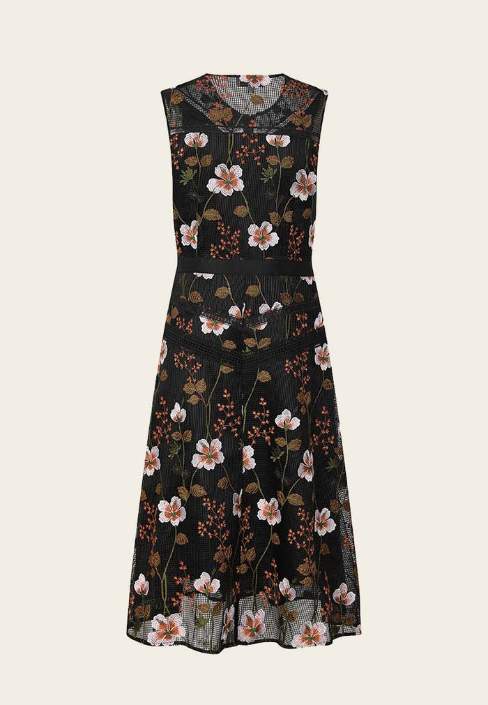 Floral Embroidered Sleeveless Cocktail Midi Dress - MOISELLE