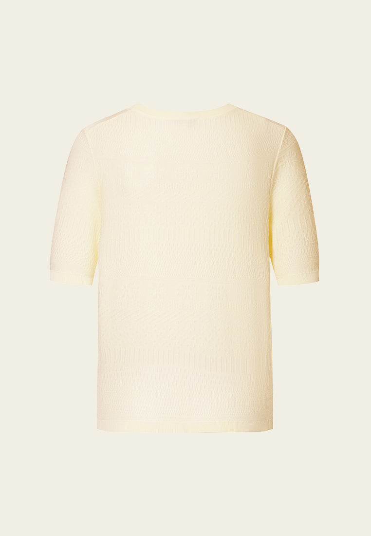 Beige Knit Short Sleeves Crew Neck Top