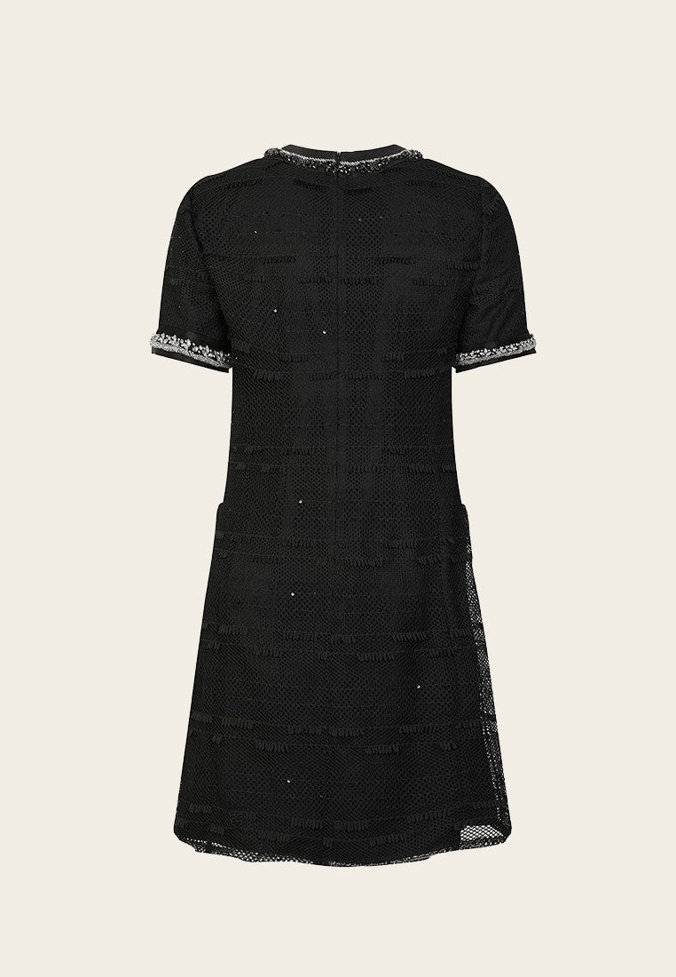 Black Rhinestone Embellished Thigh-length Dress - MOISELLE