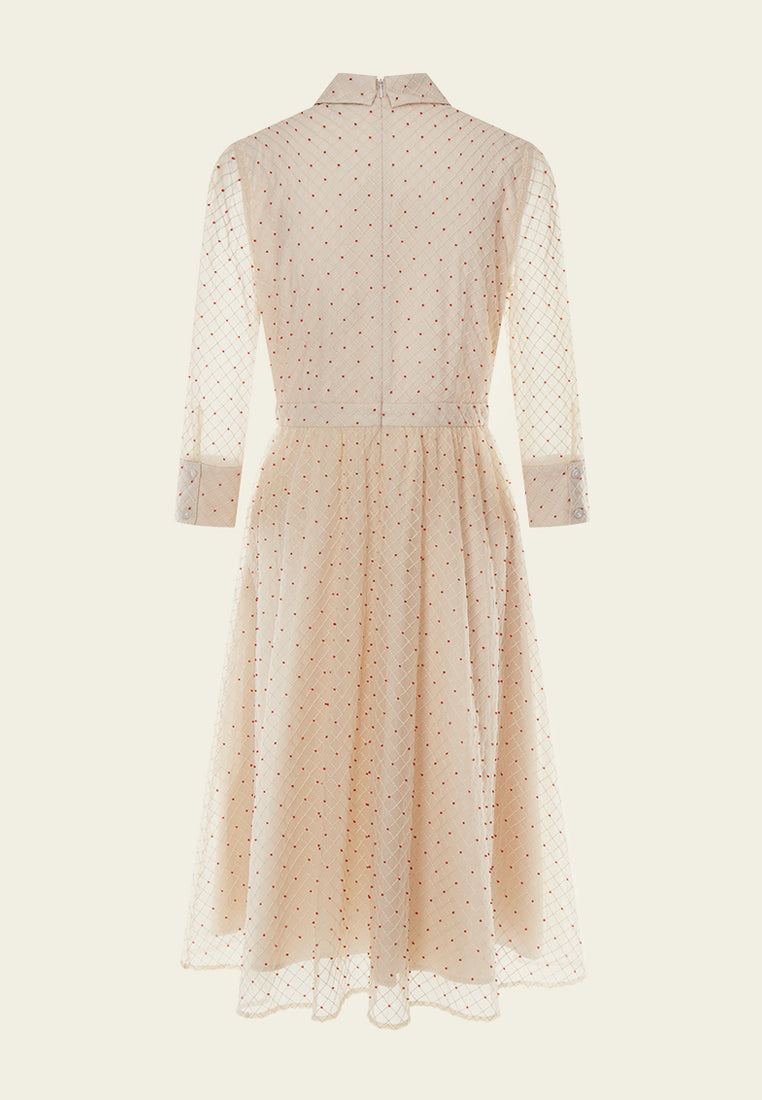 Pink Beaded Detail Collar Dress with Ribbon - MOISELLE