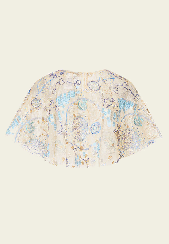 Beige Sequin Embroidered Cape - MOISELLE