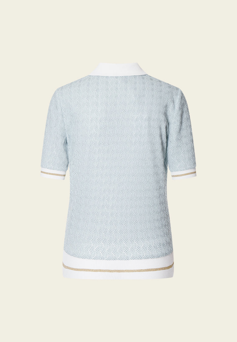 Light Blue Knit Pattern Polo Shirt