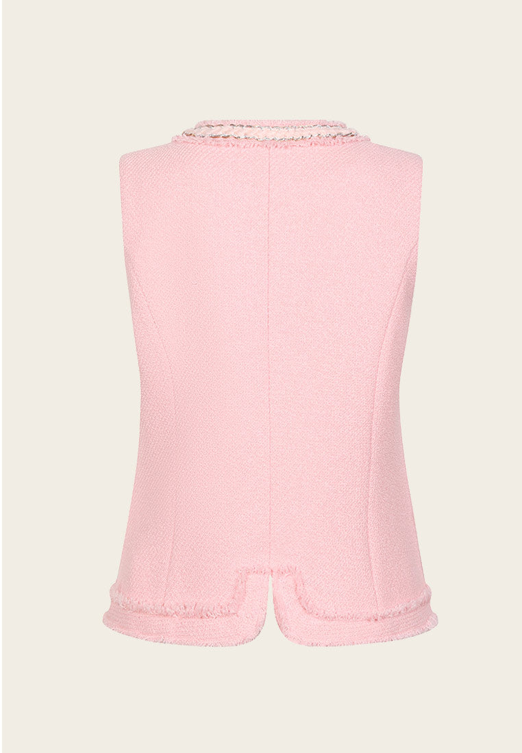 Pink Embellished Tweed Vest - MOISELLE