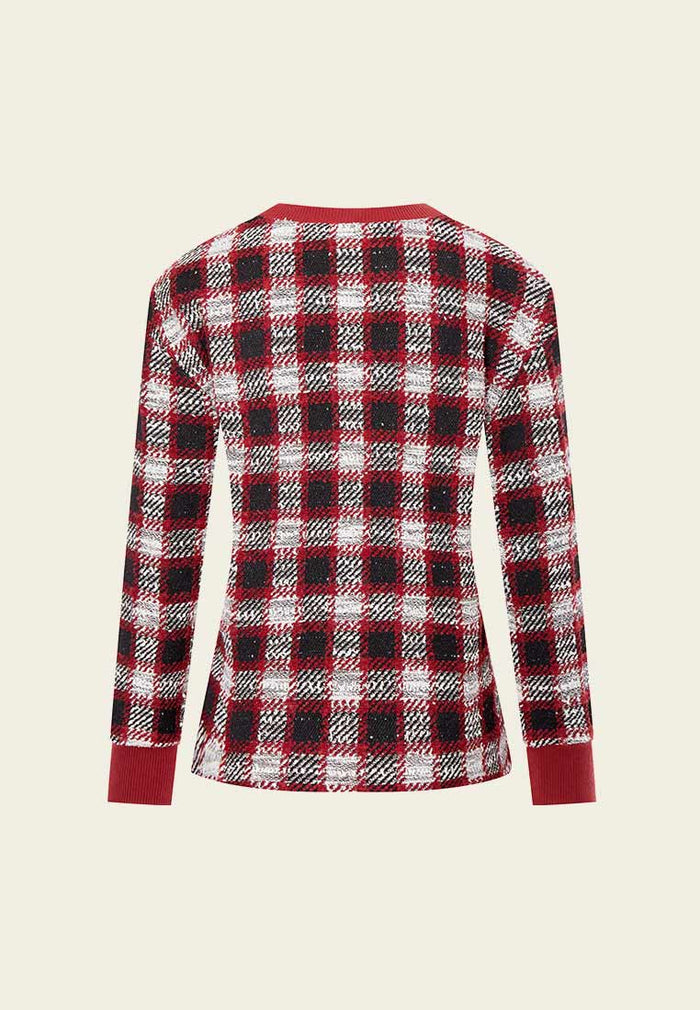 Red Plaid Tweed Sweater - MOISELLE