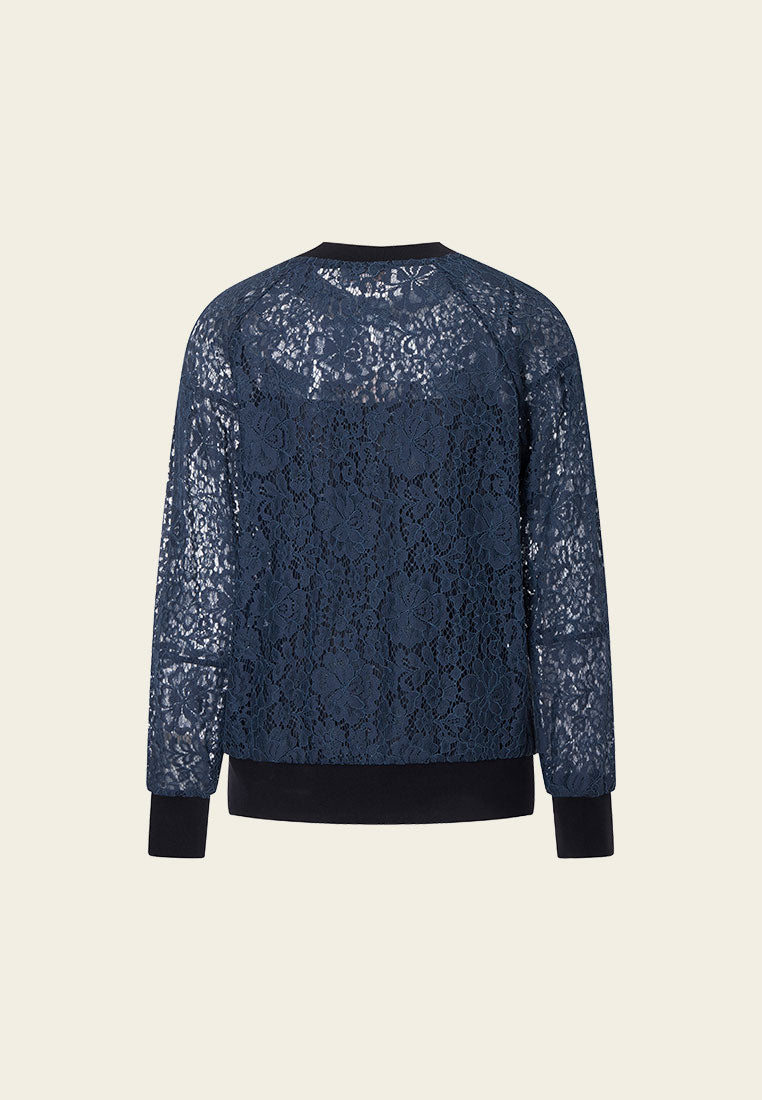 Blue Lace Sweatshirt with Pockets - MOISELLE