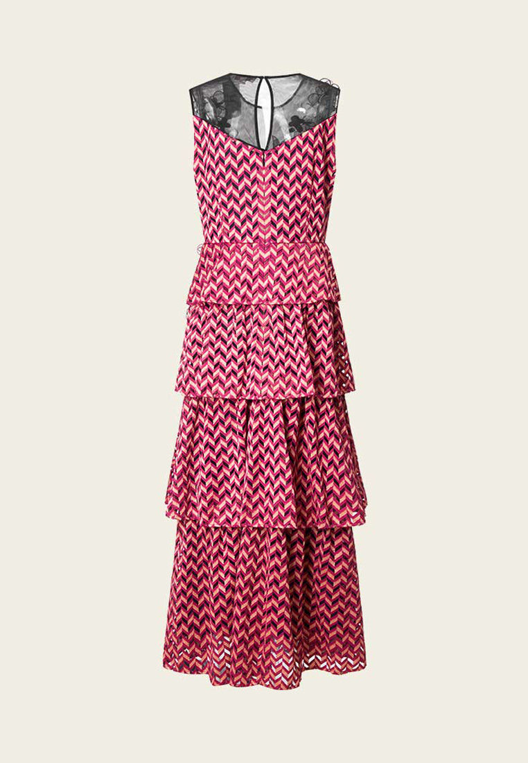 Chevron Embroidery Sleeveless Cocktail Dress