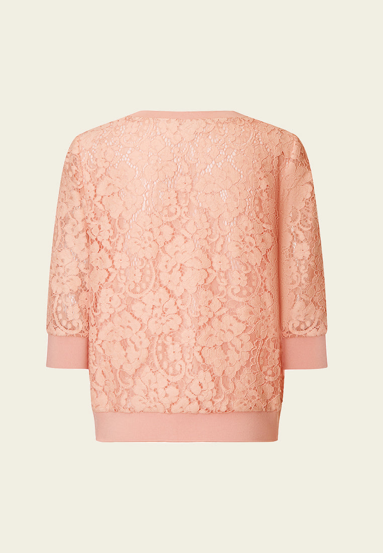 Pink Lace Mid Sleeves Top