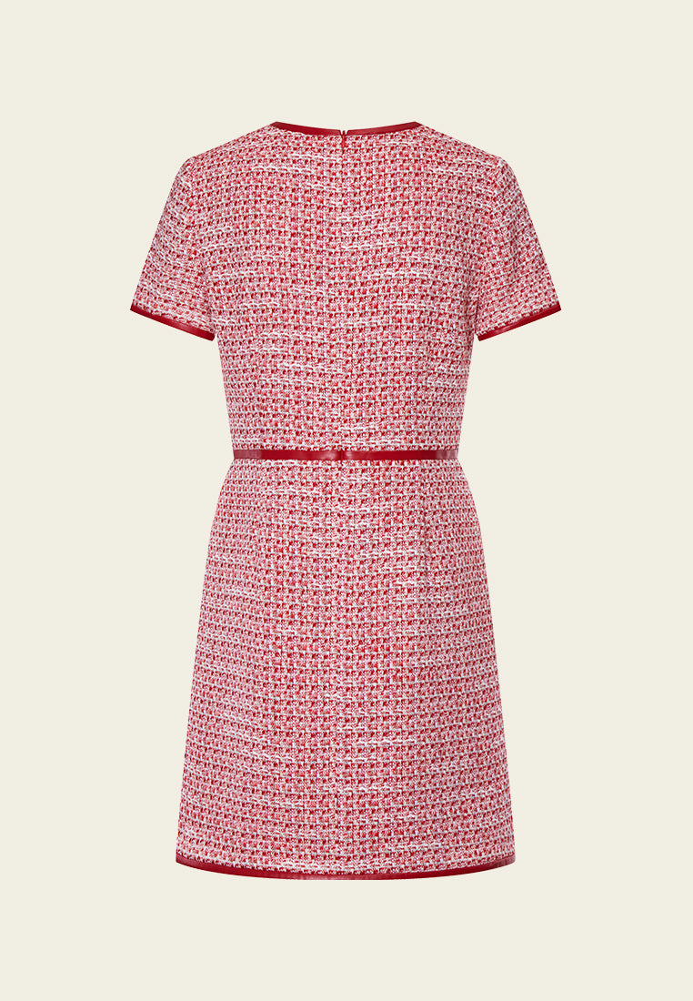 MOISELLE Red Leather-trimmed Tweed Mini Dress MOISELLE Red Leather-trimmed Tweed Mini Dress
