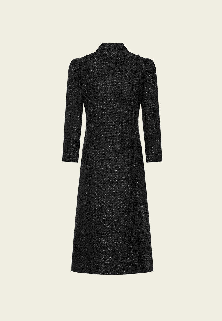 Black Tweed Lapel Coat - MOISELLE