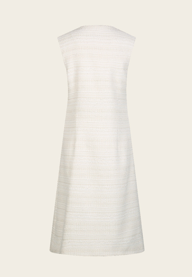 Light Cream Tweed Sleeveless Dress - MOISELLE