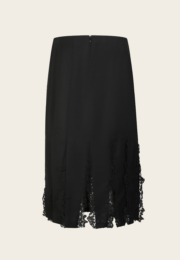 Lace Detail Black Midi Skirt - MOISELLE