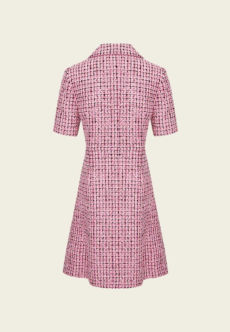 Pink Tweed Lapel Dress - MOISELLE