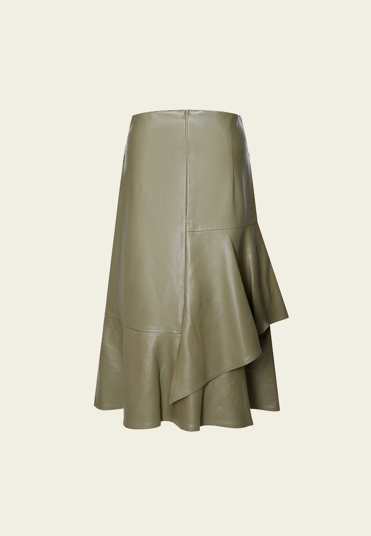 Fishtail Detailing Vegan Leather Skirt - MOISELLE