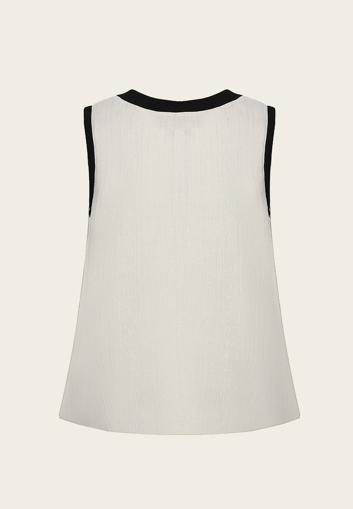 Black Lining White Pleated Chiffon Top - MOISELLE