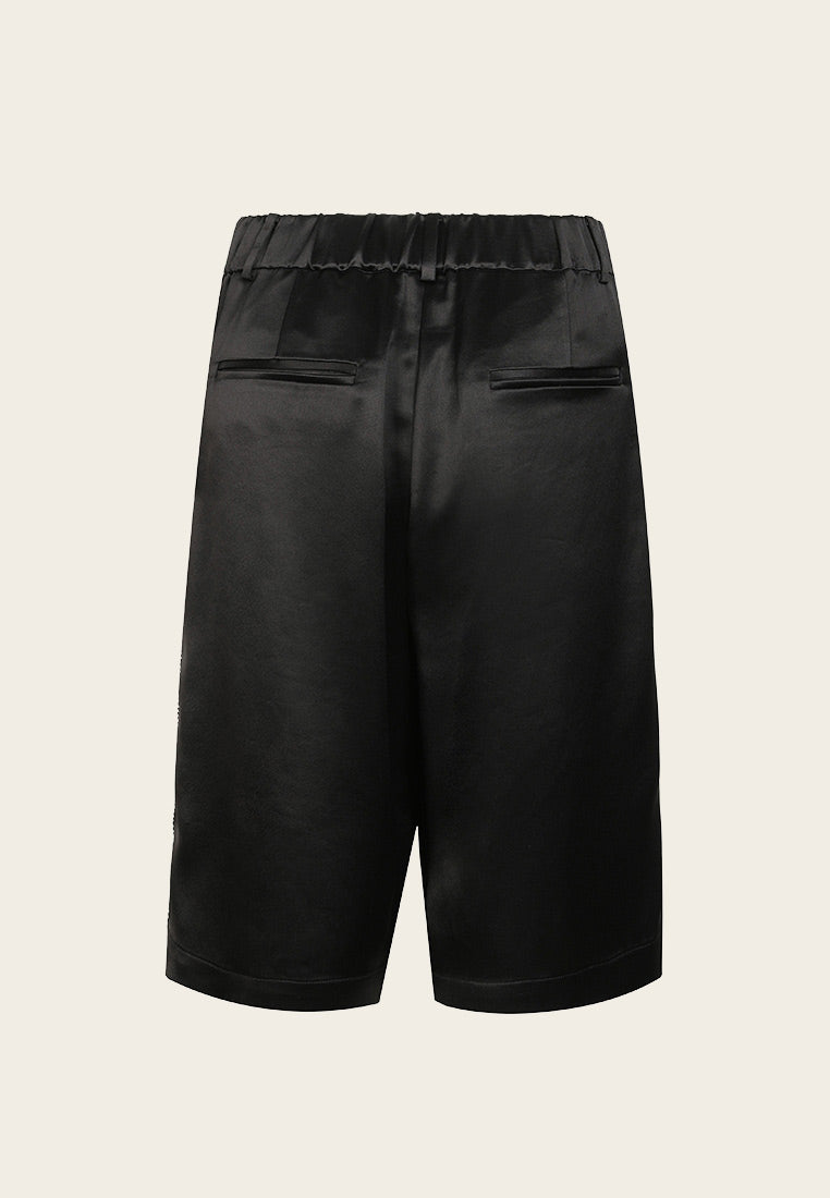 Black Satin Knee-length Shorts - MOISELLE