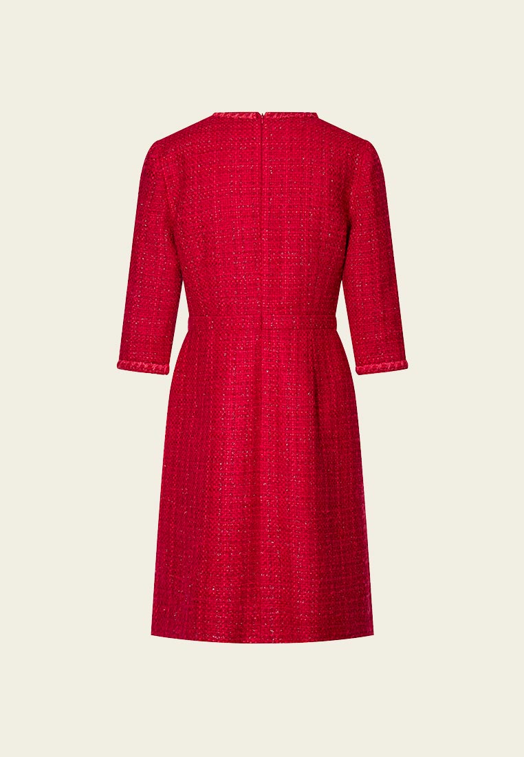 Red Wool Tweed Midi Dress - MOISELLE