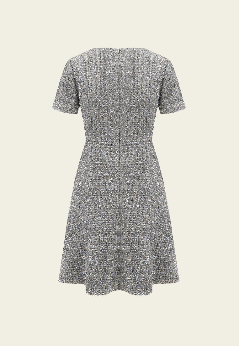 MOISELLE Silver Lurex Tweed Midi Dress MOISELLE Silver Lurex Tweed Midi Dress