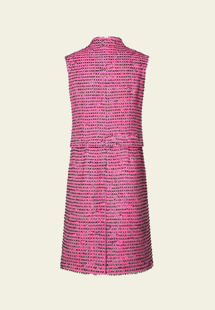 Fuchsia Two-pieces Lurex Tweed Sleeveless Coat Dress - MOISELLE