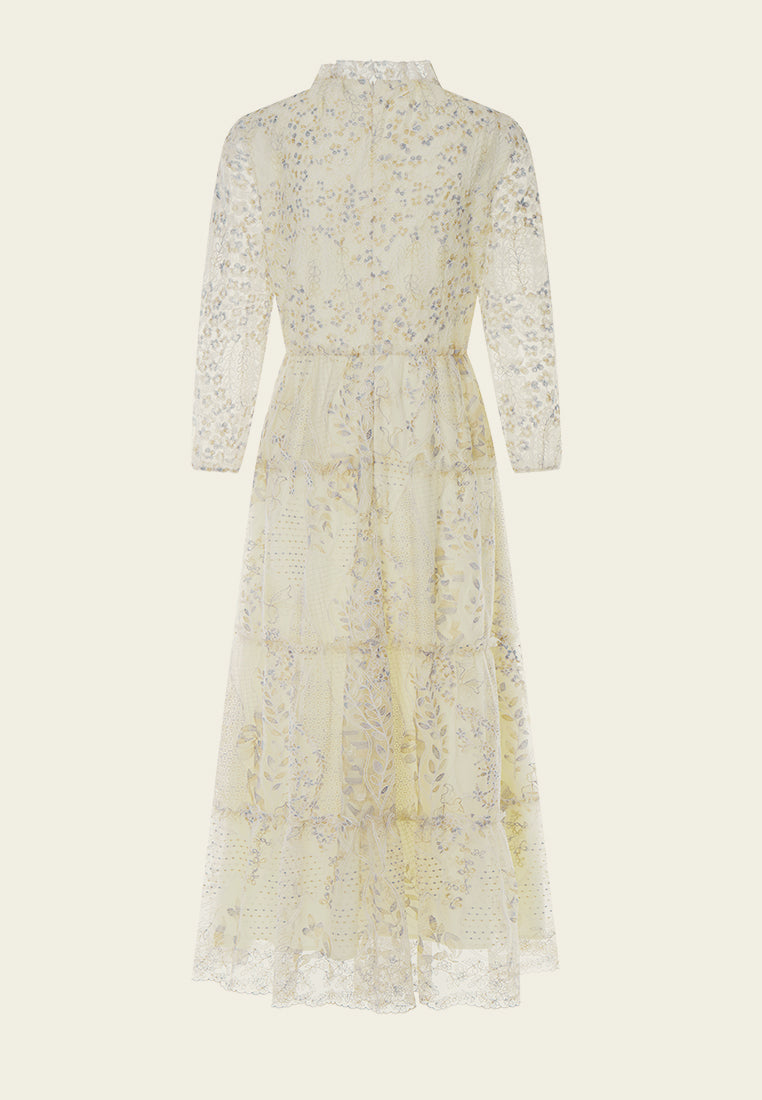 Beige Embroidered Lacy Maxi Dress - MOISELLE