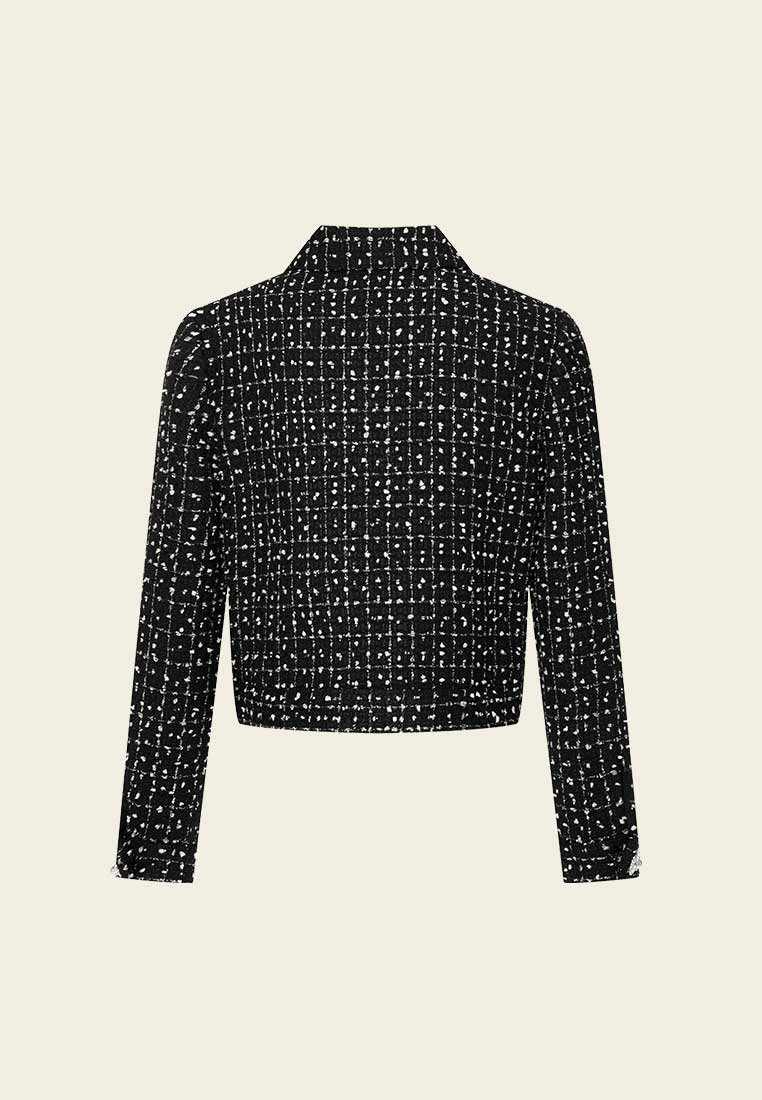Black Tweed Plaid Lapel Jacket - MOISELLE