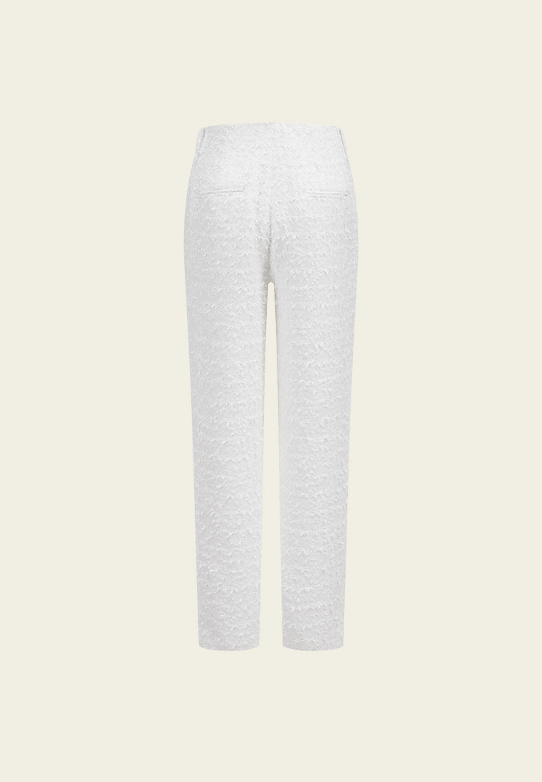 High-waist Houndstooth White Tweed Trousers - MOISELLE