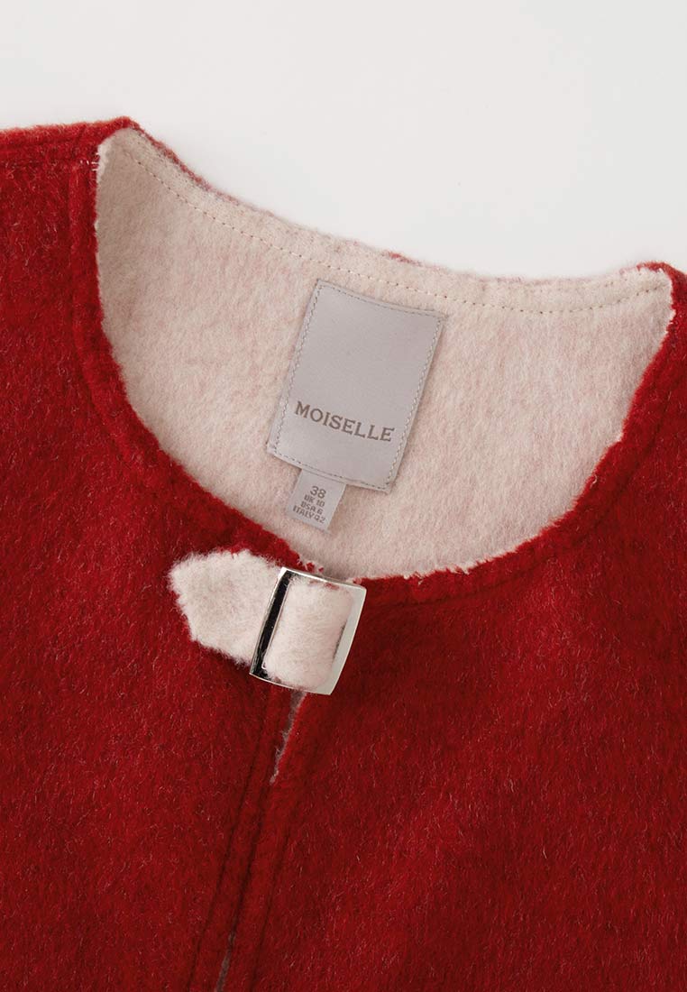 Red Front Slit Wool Jacket - MOISELLE