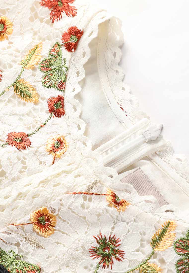 White Nature Embroidered Lace Dress - MOISELLE