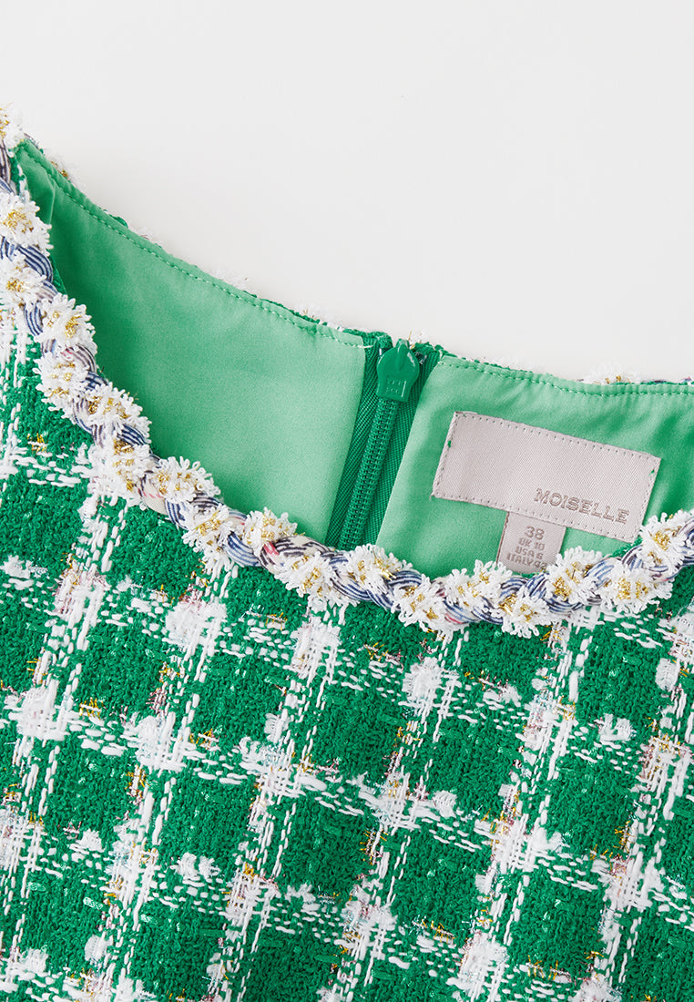 Emerald Green Check Tweed Dress MOISELLE