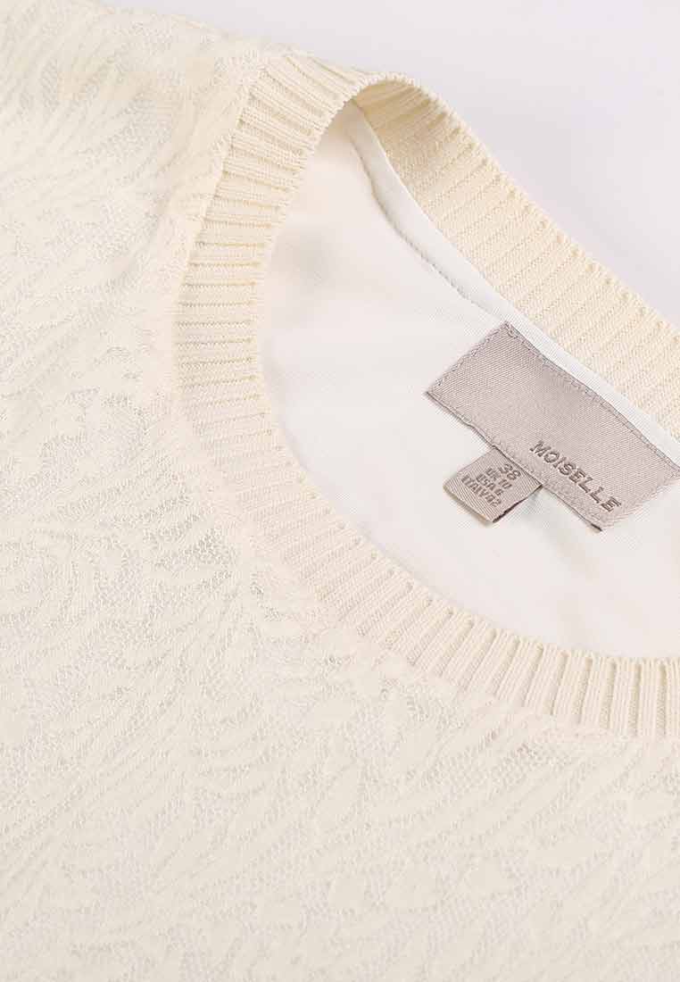 White Jacquard Knit Long Sleeve Sweatshirt - MOISELLE