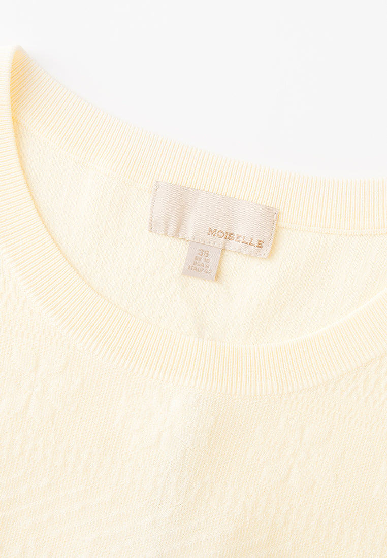 Beige Knit Short Sleeves Crew Neck Top