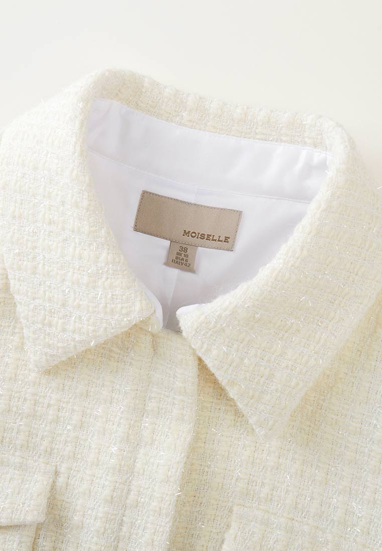White Collar Long-sleeved Tweed Dress - MOISELLE