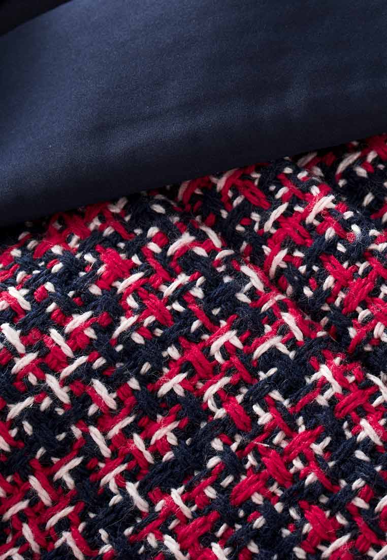 Red Tweed Snap-fastening Sleeveless Lapel Dress - MOISELLE