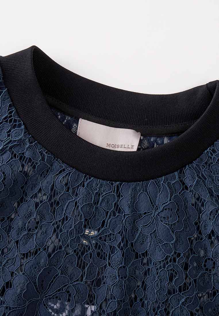 Blue Lace Sweatshirt with Pockets - MOISELLE